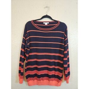 Liz Claiborne Women's Blue Orange Striped Crew‎ Neck Long Sleeve Sweater Size XL